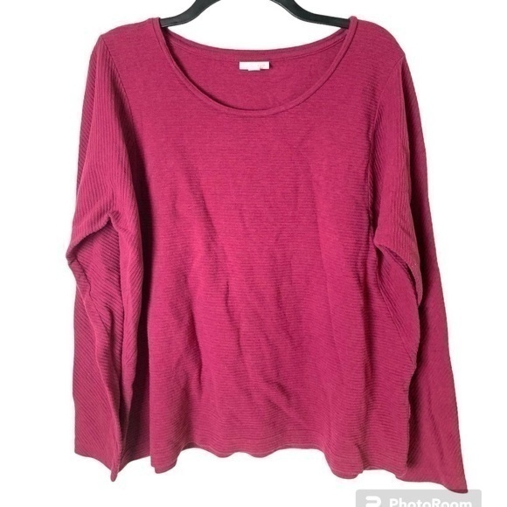 J Jill Thermal Cotton Top Crew Neck Long Sleeve Red Purple Berry Size L